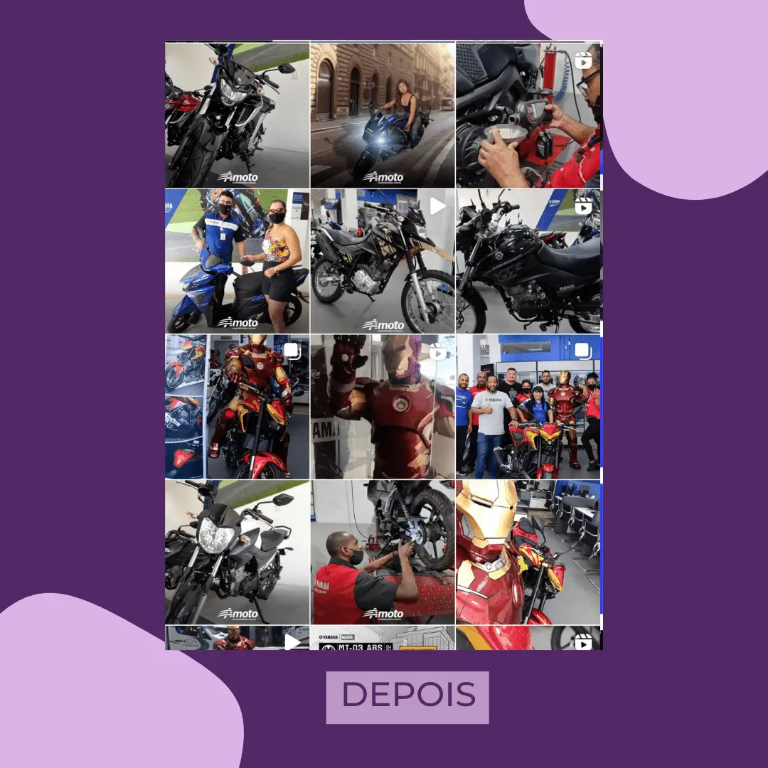 Feed do Instagram da Amoto Yamaha depois, com fotos reais das motos
